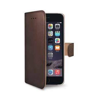Celly Wally kožené pouzdro typu kniha pro iPhone 6, hnědé