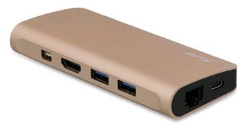LMP USB-C Travel Dock 4K, 9 portů HDMI , miniDP , VGA , 2x USB 3.0, Ethernet, čtečka SD/MicroSD, USB-C nabíjení , Gold
