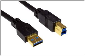 MacPower USB 3.0 kabel A/B 5m , černý, zlacené konektory , stíněný